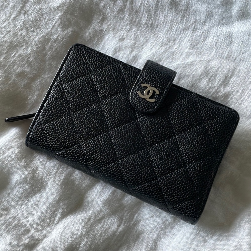 CHANEL Classic Black Caviar Quilted Zipped French Wallet